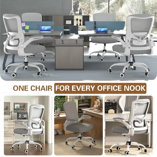 Miniatura 8 de Silla de oficina ergonómica, silla de escritorio con respaldo alto y soporte lumbar ajustable, respaldo de malla transpirable, capacidad de 330 Gris