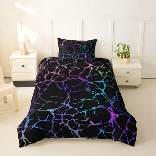 Miniatura 14 de Erosebridal Juego de funda de edredón de mármol metálico plateado, tamaño individual, juego de ropa de cama con purpurina gris plateado, diseño