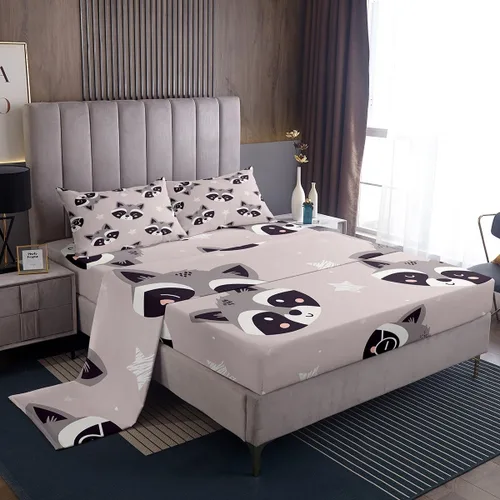 Miniatura 8 de Erosebridal Juego de sábanas tamaño individual de mapache para niños y niños, sábanas florales rosas de animales del bosque, juego de ropa de cama