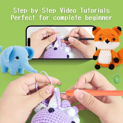 Miniatura 2 de Gerute Kit de ganchillo de 6 piezas para principiantes, kit de ganchillo de animales con video tutorial paso a paso, kit de ganchillo