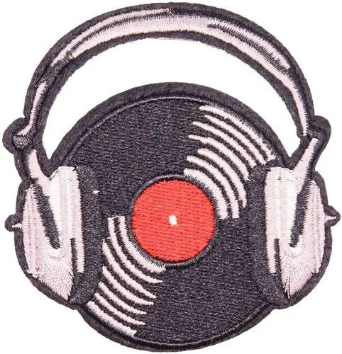 Miniatura 2 de U-Sky Parches bordados para coser o planchar Discos de vinilo y auriculares Diseño temático musical Retro amantes de la música DJs entusiastas