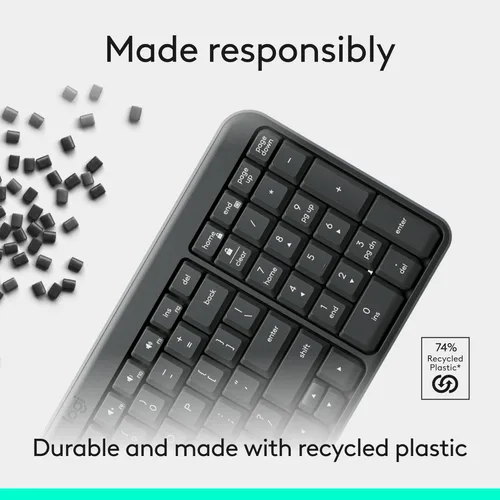 Miniatura 6 de Logitech Teclado Bluetooth K250 con teclado numérico, fácil conectividad, teclado inalámbrico compacto fabricado con plástico reciclado, resistente