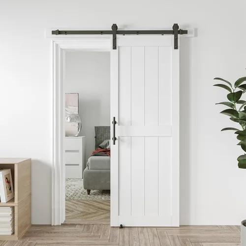 Miniatura 27 de Puerta corrediza de granero MDF de 30 x 80 pulgadas con kit de herrajes para puerta de granero de 5 pies, losa para puerta de granero con superficie