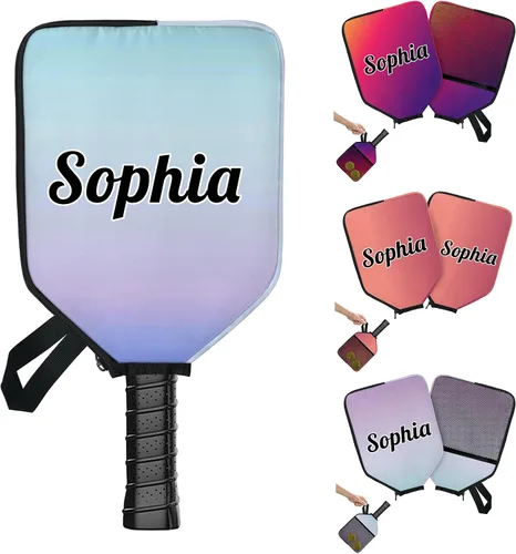 Miniatura 19 de Funda de paleta de pickleball personalizable, 1/2 paquetes de texto personalizado, nombre y foto, ajuste universal para hombres y mujeres
