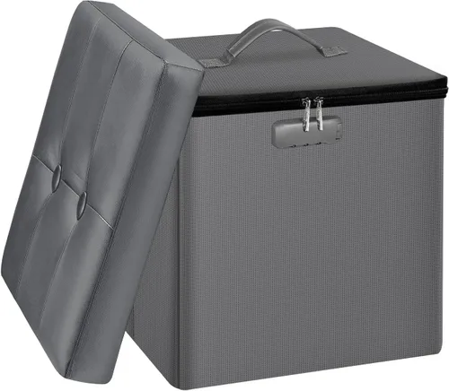 Miniatura 10 de Tamfile Otomana pequeña con almacenamiento, 13 x 13 x 13 pulgadas, plegable, segura y ignífuga, con cerradura para documentos importantes, taburete