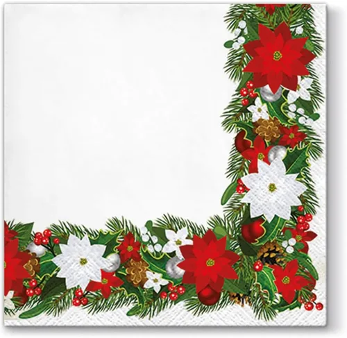 AM Decor - 20 servilletas de papel de Navidad para almuerzo, decoración para cenas, fiestas, 13 x 13 pulgadas (desplegada), corona de Pascua Corona