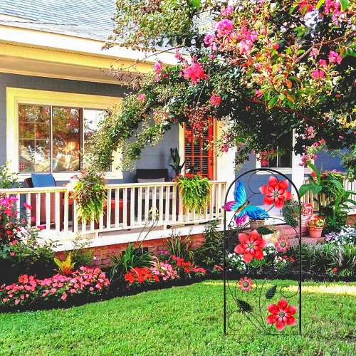 Miniatura 6 de YEAHOME Estacas Decorativas de Jardín de 34 Pulgadas, Decoración de Jardín al Aire Libre de Metal con Flores y Mariposas, Decoración de Jardinería