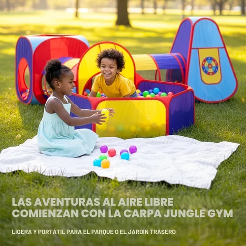 Miniatura 7 de Playz 5 piezas de tiendas de campaña infantiles y túneles - Piscina de pelotas para niños pequeños, canasta de baloncesto, tubos para gatear, casas