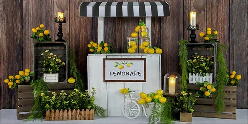 Miniatura 6 de Kate Telón de fondo de tienda de limones de 7 x 5 pies para fotografía de verano para niños, decoración de fiesta de cumpleaños, fondos de fotos