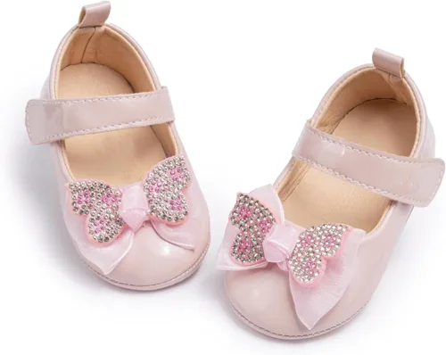 Zapatos planos Mary Jane para bebés y niñas, suela de goma antideslizante con Bownot para primeros pasos, zapatos de vestir de boda de princesa