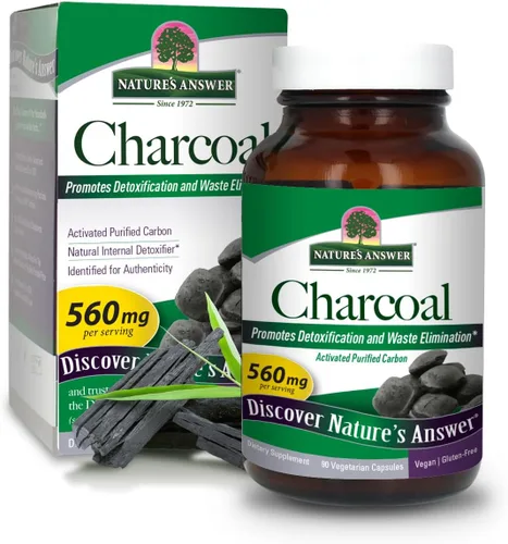 Nature's Answer Carbón activado 90 cápsulas | Promueve naturalmente la desintoxicación y la eliminación de residuos | Vegano, sin gluten y alcohol,