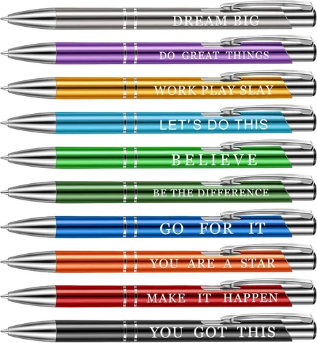 10 bolígrafos inspiradores, regalos de agradecimiento a los empleados, bolígrafos con citas motivacionales a granel con metal recubierto, bolígrafos