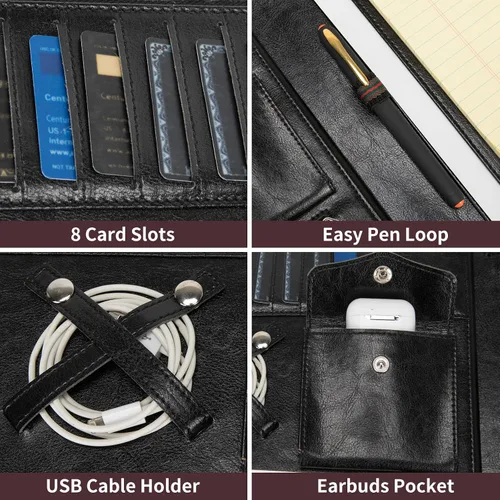 Miniatura 8 de Portafolio de cuero vegano para tamaño legal (8.5 x 14 pulgadas), portafolio portapapeles con asa, soporte para laptop de 15 pulgadas, organizador