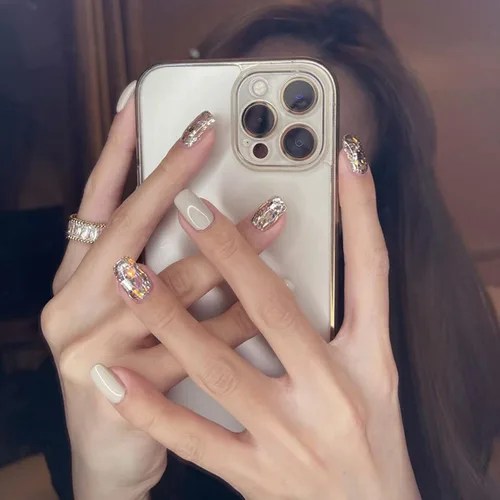 Miniatura 40 de LIGHT RAIN - Uñas a presión medianas con diseño de galaxia Andromeda, de lujo, reutilizables, de siete capas, con acabado UV, uñas postizas hechas a