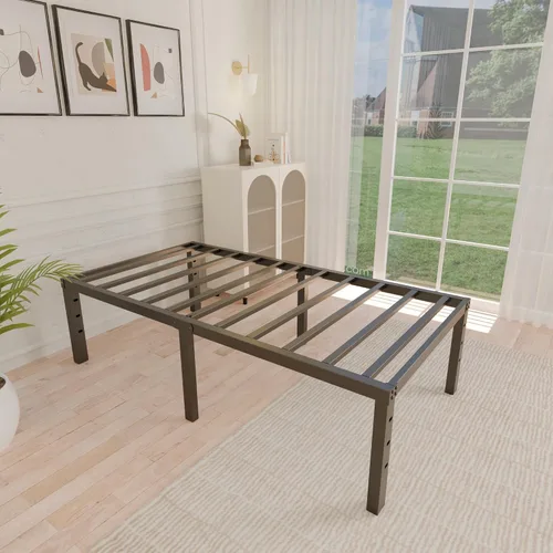 Miniatura 8 de ALDRICH Base de cama metálica de 18 pulgadas para cama individual - Plataforma básica de listones de acero negro, fácil de montar, resistente y sin