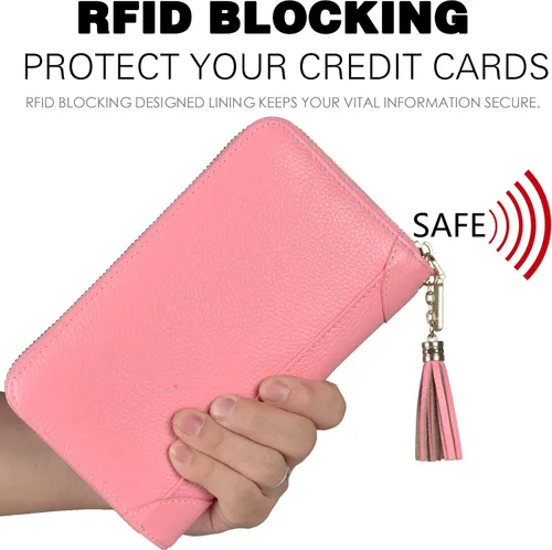 Miniatura 4 de Easyoulife - Monedero de cuero con cremallera, billetera portatarjetas para mujer, bloqueo RFID