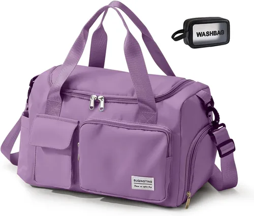 Miniatura 34 de Bolsa de Gimnasio Pequeña para Mujer, Bolsa de Lona de Viaje, Bolsa de Fin de Semana con Compartimento para Zapatos