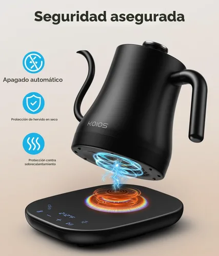 Miniatura 6 de KOIOS Hervidor eléctrico de cuello de cisne con control de temperatura de ± 1 ℉ y modo de silencio, 0.8 litros para café y té, caldera de agua