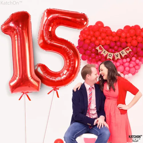 Miniatura 8 de Katchon, Globos rojos enormes del número 15, 40 pulgadas, globos del número 15, decoraciones de cumpleaños de 15 para niñas, decoraciones