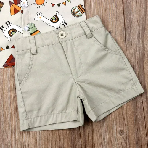 Miniatura 89 de Conjunto de camisa de manga corta con botones y pantalones cortos casuales con diseño de flamingo, para bebés y niños de 1 a 6 años, atuendos