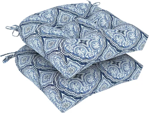Miniatura 25 de DYTXIII Juego de 2 cojines para sillas de exterior de 19 x 19 x 4 pulgadas, cojines de asiento de patio copetudos repelentes al agua con lazos