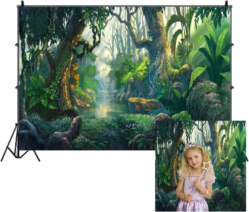 Miniatura 10 de AOFOTO Fantástico telón de fondo de selva de 5 x 3 pies para explorar bosques de verano para fotografía de aventura, fondo de fotografía