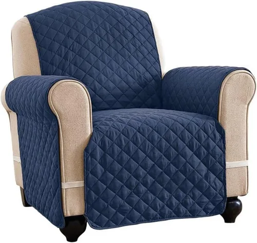 Collections Etc - Funda protectora acolchada, reversible y resistente a derrames para muebles con lazos - Cubre el fondo del asiento, el respaldo