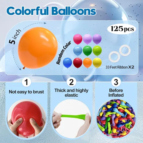 Miniatura 2 de 125 pcs globos de látex arcoíris de 5 pulgadas, globos pequeños para guirnalda de globos o arco de globos como decoraciones de fiesta, decoraciones