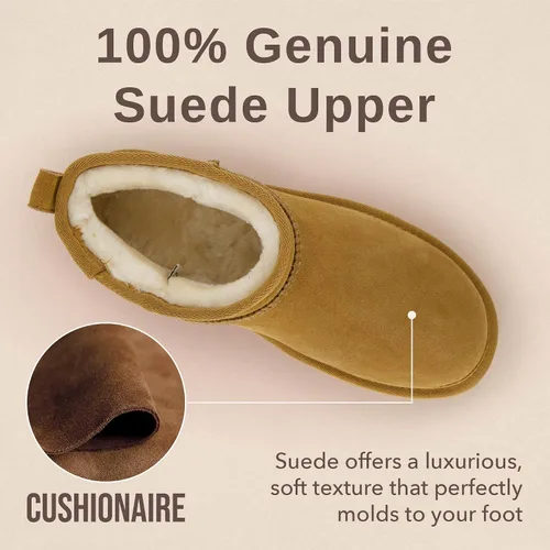 Miniatura 70 de CUSHIONAIRE, Hip 2 - Botas de nieve de gamuza auténtica para mujer, sin cordones, con cómodo forro de piel de oveja sintética + espuma viscoelástica