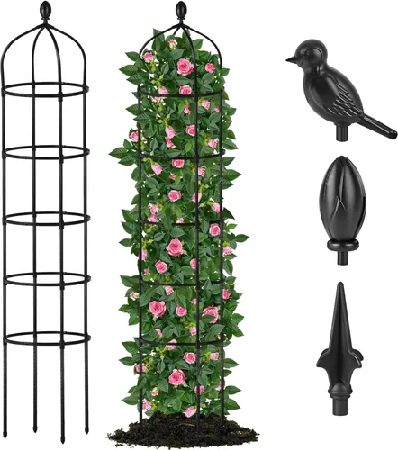 Miniatura 9 de Enrejado de obelisco de jardín para plantas trepadoras al aire libre, 6.7 pies, rosal, enrejado redondo para macetas, tubo de metal inoxidable