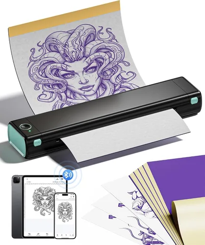 Itari M08F - Impresora inalámbrica de plantillas de tatuajes, máquina de transferencia de tatuajes, copiadora térmica con 10 piezas de papel de Negro