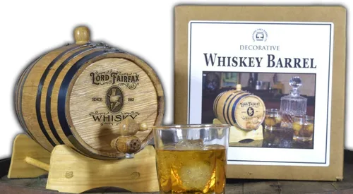 Miniatura 3 de Barril de whisky decorativo de roble blanco de 2 litros con soporte de madera, bung y espita Solo para exhibición, decoración de barra de whisky