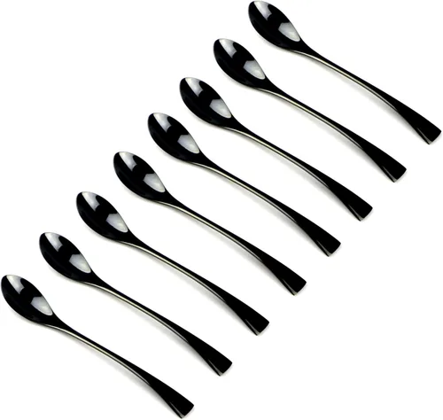 Miniatura 7 de Juego de 4 tenedores y cucharas de ensalada de acero inoxidable 18/10 para pulir color negro Juego de ensalada