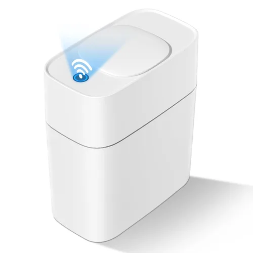 MOPALL - Cubo de basura automático con sensor de movimiento para baño con tapa, de 3 galones, basurero sin contacto con auto-adsorción, papelero