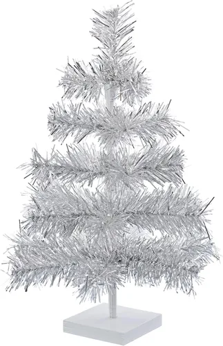Miniatura 7 de Árbol de Navidad de mesa pequeño de 18 pulgadas, ramas de plumas de oropel artificial clásico para interiores y exteriores, soporte de base de Plata