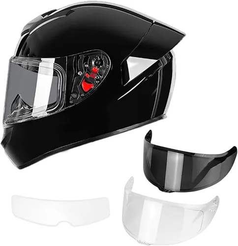 Casco de motocicleta de cara completa para adultos con aprobación DOT, Casco ligero y aerodinámico de bicicleta de calle negro brillante para Brillo