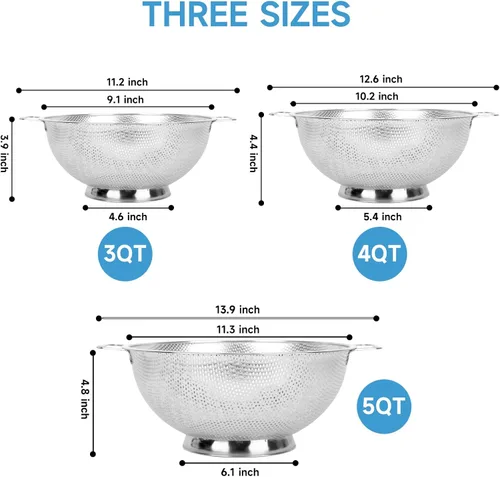 Miniatura 2 de Colador para cocina, 3QT, colador filtro de acero inoxidable con asa para frutas, verduras, cocinar alimentos, apto para lavavajillas