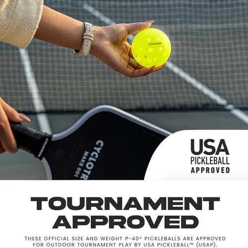 Miniatura 6 de cyclotron P-40 Outdoor Pickleball Balls – USAPA Approved Pickleballs, 40-Hole Precision Design, High Visibility, Durable Seamless HDPE Construction