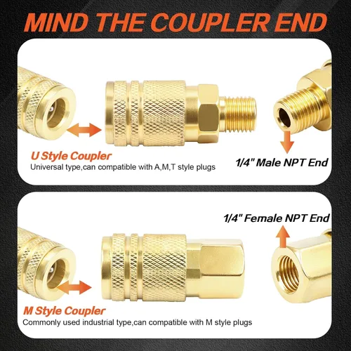 Miniatura 7 de Kit de acoplador de aire y enchufe, 22 piezas de 1/4" NPT de conexión rápida de aire con junta universal giratoria de 360°, accesorios de compresor