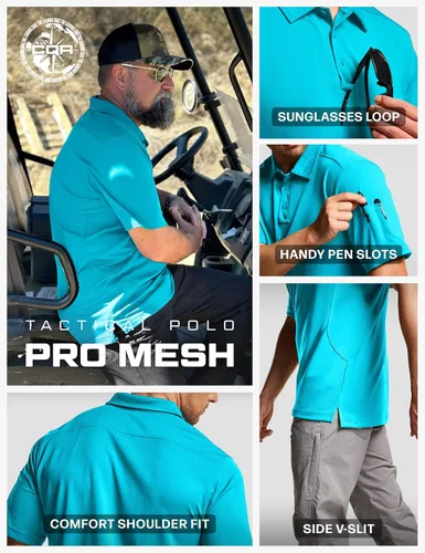 Miniatura 6 de CQR Camiseta polo táctica para hombre, de manga corta, ligera y con Dry Fit, tela piqué, FPU 50+, para exteriores