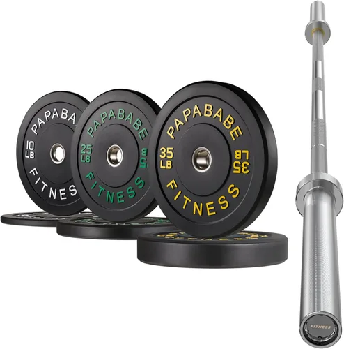 Miniatura 11 de Papababe Barra Olímpica de 7 Pies 1000LB/1500LB de Capacidad de Peso con Juego de Placas Amortiguadoras, Placas de Peso de 2 Pulgadas, Levantamiento