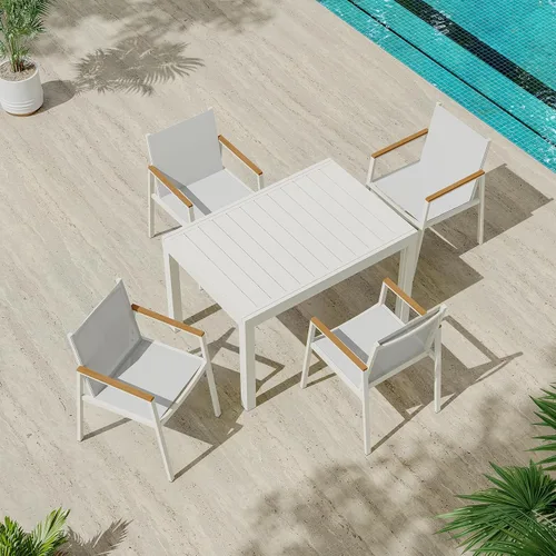 Miniatura 12 de Mesa de comedor expandible de aluminio para patio al aire libre para 4-8 personas, mesa rectangular para todo tipo de clima (48"-79") con rieles