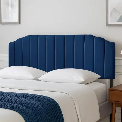 Miniatura 18 de Cabecera tapizada de altura ajustable, cabecera de terciopelo crema, diseño moderno de canal vertical con borde superior de silueta escalonada Beige