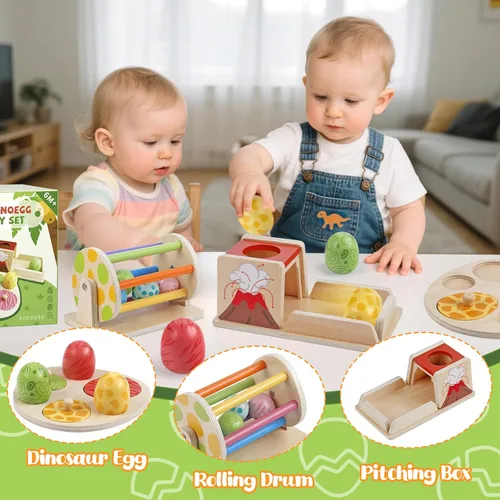 Miniatura 5 de Juguetes Montessori para niños de 6 meses, juguetes de madera para bebés de 6, 7, 8, 9 meses de edad, juguete de bola de huevo de dinosaurio