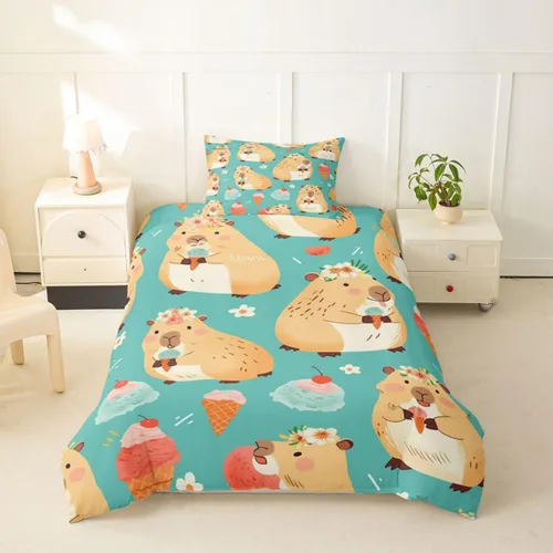 Miniatura 3 de Erosebridal Cute Capybara Duvet Cover Twin Kawaii Capybara Eating Ice Cream Comforter Cover for Kids Teens Cartoon Cute Animals Bedding Set Cake