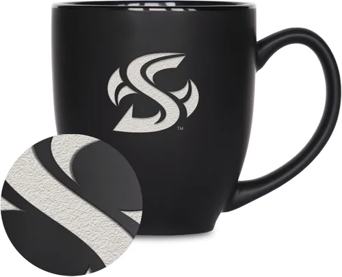Miniatura 237 de Rico Industries - Taza de cerámica mate negra con grabado láser estándar de 15oz para NCAA (escuelas T & U) - Para bebidas calientes o frías