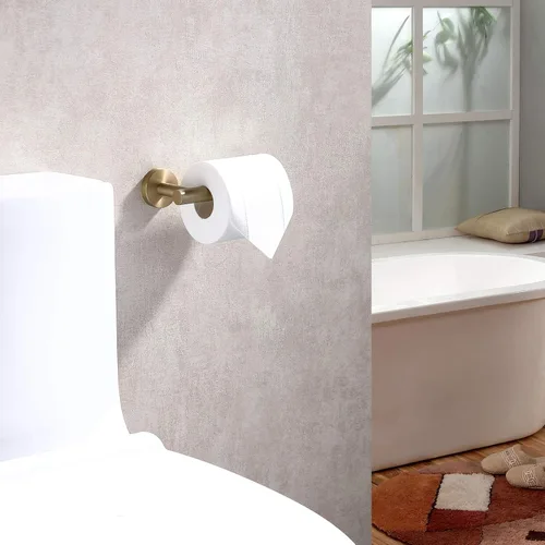 Miniatura 8 de TASTOS Portarrollos de papel higiénico dorado cepillado SUS304 de acero inoxidable, moderno soporte redondo para rollos de papel higiénico, soporte