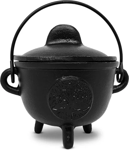 Miniatura 2 de New Age Imports, Inc. Caldero de hierro fundido con asa y tapa, ideal para manchas, quemar incienso, fines rituales, decoración, decoración