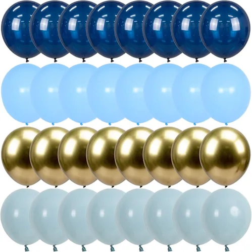 Miniatura 8 de Paquete de 60 globos azul polvoriento dorado, conjunto de globos de látex azul pizarra blanco arena verde azulado turquesa crema beige con confeti