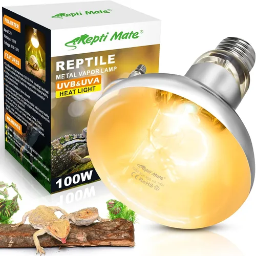 Miniatura 9 de Paquete de 2 bombillas de calor de reptiles de 100 W, bombilla de espectro completo para reptiles UVA/UVB y luz de punto de disfrute, luz UVB